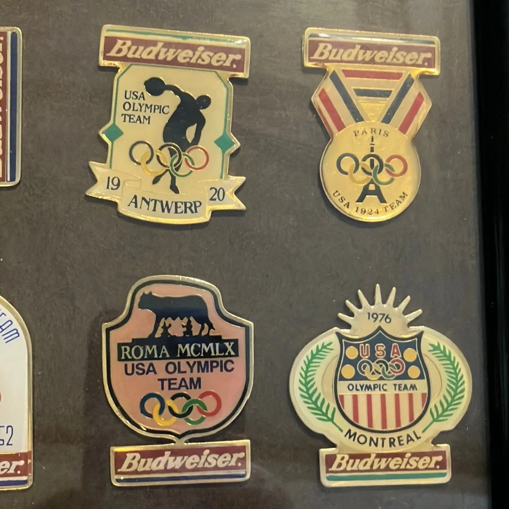 Budweiser Olympic Sponsorship Black and Gold Pin in Picture Frame Collection‎